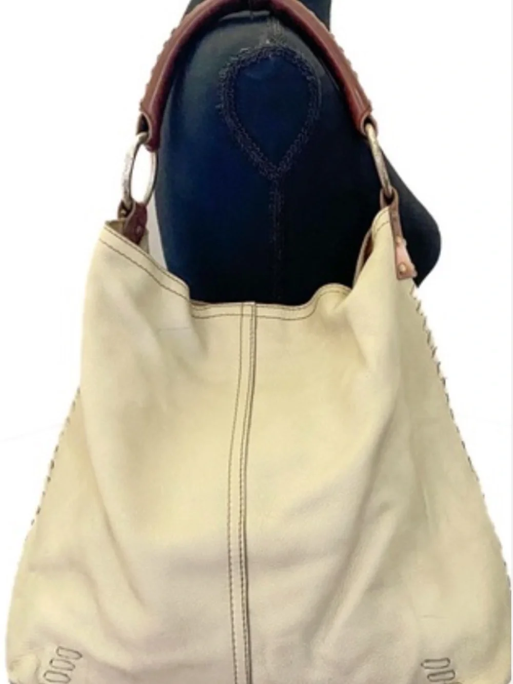 Lucky Brand Cream Leather Shoulder Hobo with Brown Handle - Picture 1 of 6